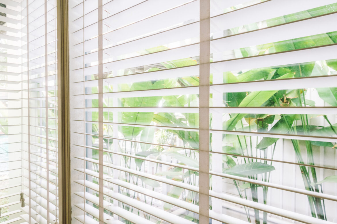 Window covered with motorised roller blinds.